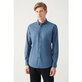 Avva Men's Indigo Button Collar 100% Cotton Slim Fit Slim Fit Shirt Cene