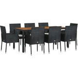  9-dijelni vrtni blagovaonski set s jastucima crni od poliratana | shoptok.hr
