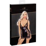 Noir Handmade F282 Short Powerwetlook Dress with Lace Panels and Chest L cene