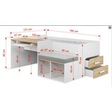  Drveni dječji krevet Megan s radnim stolom - svijetlo drvo - bijeli - 200x90 cm | shoptok.hr