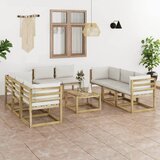 vidaXL Vrtna sedežna garnitura 9-delna z blazinami impreg. borovina | Shoptok.si