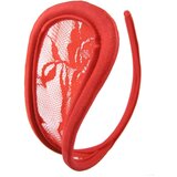 SuperLove Invisible Strapless C String Transparent Floral Lace Red Cene