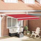 vidaXL Ročna zložljiva tenda z LED rdeča 350x250 cm, Nadomestna tenda za okvir 3.5x2.5 m rdeča | Shoptok.si