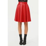 Dewberry 88854 Flared Faux Leather Skirt-RED Cene