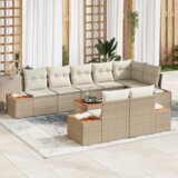 vidaXL 9-delni vrtni kavč set z blazinami bež poli ratan akacija | Shoptok.si