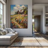  Slika na platnu kućica u polju cvijeća | akrilni detalji | shoptok.hr