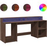 vidaXL Pisalna miza z LED lučkami rjavi hrast 200x55x91 cm inž. les, (21556068) Cene