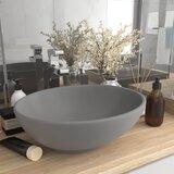 vidaXL Razkošen umivalnik ovalen mat svetlo siv 40x33 cm keramičen Cene