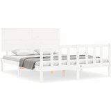The Living Store Posteljni okvir z vzglavjem bel trden les - Posteljni Okvir, (21527316) | Shoptok.si