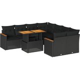  9-dijelni set vrtnih sofa s jastucima crni od poliratana bagrem | Eponuda.com