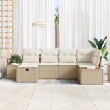vidaXL 6-delni vrtni kavč set z blazinami bež poli ratan | Shoptok.si