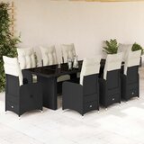 vidaXL 9-dijelni vrtni bistro set od poliratana s jastucima crni Cijene