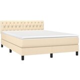 vidaXL Box spring postelja z vzmetnico krem 140x190 cm blago | Shoptok.si