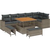 9 9-delni vrtni kavč set z blazinami Siva Poli Ratan Akacija | Shoptok.si