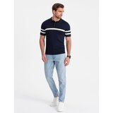 Ombre Men's soft knit polo shirt with contrasting stripes - navy blue | Shoptok.si
