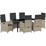 vidaXL 7-delni vrtni jedilni set z blazinami svetlo sivi poli ratan, (22087825) | Shoptok.si