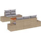  6-delni vrtni sedežni set z blazinami bež poli rattan akacija, (22091372) | Shoptok.si