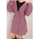 armonika Women's Pink Belted Waist Pocket Hooded Oversize Cashmere Coat
