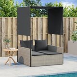 Maison Chic Dvojni Ležalnik - Sončna ležalnik s streho in zavesami svetlo siv poli ratan, (22043071) | Shoptok.si