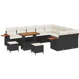 vidaXL set od 12 dijelova vrtnih sofa s jastučićima crni poli ratan akacija, set od 3 dijela vrtne blagovaonice s jastučićima crni poli ratan akacija Cijene