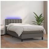  Krevet box spring s madracem LED sivi 100x200cm od umjetne kože | shoptok.hr