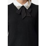 Trendyol Black Soft Textured Garnished Ribbon/Bow Detailed Stone Knitted Sweater | shoptok.hr