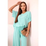 Kesi Włoski Women&#039;s viscose set with decorative flower and wide trousers - mint cijene
