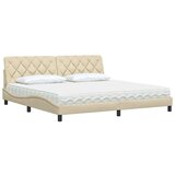 vidaXL Postelja z vzmetnico krem 200x200 cm blago | Shoptok.si
