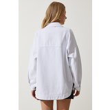  Women's White Star Embroidered Oversize Shirt Jacket | Eponuda.ba