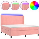 vidaXL Box spring postelja z vzmetnico LED roza 160x200 cm žamet, (20893077) Cene