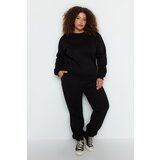 Trendyol curve black thick fleece knitted tracksuit set cene