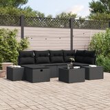 vidaXL 7-delni vrtni kavč set z blazinami črna poli ratan | Shoptok.si