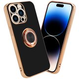 Cadorabo Ohišje, združljiv z Apple v sijajnem črni barvi - zlato z obročem - zaščitni pokrov iz fleksibilnega silikona TPU, z zaščito pred kamero in držalom magnetnega avtomobila, (20617372) Cene