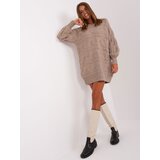 Fashion Hunters Dark beige knitted dress with braids Cene