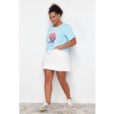 Trendyol Curve Light Blue 100% Cotton Printed Relaxed/Wide Comfort Fit Crew Neck Knitted T-Shirt | Shoptok.si