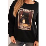 Kesi Włoski Women's cotton sweatshirt with a cat print and text black | Shoptok.si