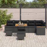vidaXL 9-dijelni vrtni sofa set s jastučićima crni poli ratan akacija | shoptok.hr