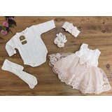  set bebi u kutiji 5/1 haljina, bodi, traka, štrampice, cipelice, boja breskve | shoptok.hr