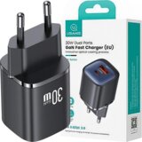 Usams 30W OMREŽNI POLNILEC USB-C USB-A OVITEK ZA TELEFONE ČRNO, (21974817) Cene