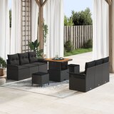 vidaXL Set vrtnih sofa od 9 dijelova s jastučićima crne boje, poliratan, akacija, Dvosed vrtna sofa s jastučićima crne boje, poliratan, Set za blagovanje vrta od 3 dijela s jastučićima crne boje, poliratan akacija | shoptok.hr