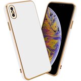 Cadorabo Ohišje, združljiv z Apple v sijajnem belem - zlati - zaščitni pokrov iz fleksibilnega silikona TPU in z zaščito pred kamero, (20593024) Cene