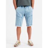 Ombre Men's short denim shorts with decorative stitching - light blue | shoptok.hr