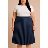 Fenzy Plus Size Plisirana Midi Suknja, Tamnoplava | shoptok.hr