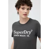 Superdry Bombažna kratka majica ženski, siva barva