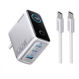 Anker 100W GaN zidni brzi punjac, 3-porta (2x USB-C i 1x USB-A) sa USB-C M/M pletenim kablom, srebrni Cene