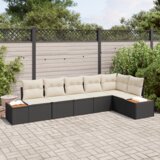 vidaXL 6-delni vrtni kavč set z blazinami črni poli ratan akacija | Shoptok.si