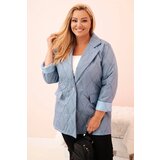 Kesi Włoski Plus Size women's quilted jacket with collar and button denim blue | shoptok.hr