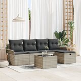 vidaXL 6-delni vrtni set s kavčem z blazinami svetlo siva poli ratan | Shoptok.si