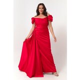 Lafaba Women's Red Bateau Neck Evening Dress &; Prom Evening Dress With Sweep Train cene