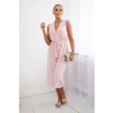 Kesi Jumpsuit with a tie at the waist with powder pink straps